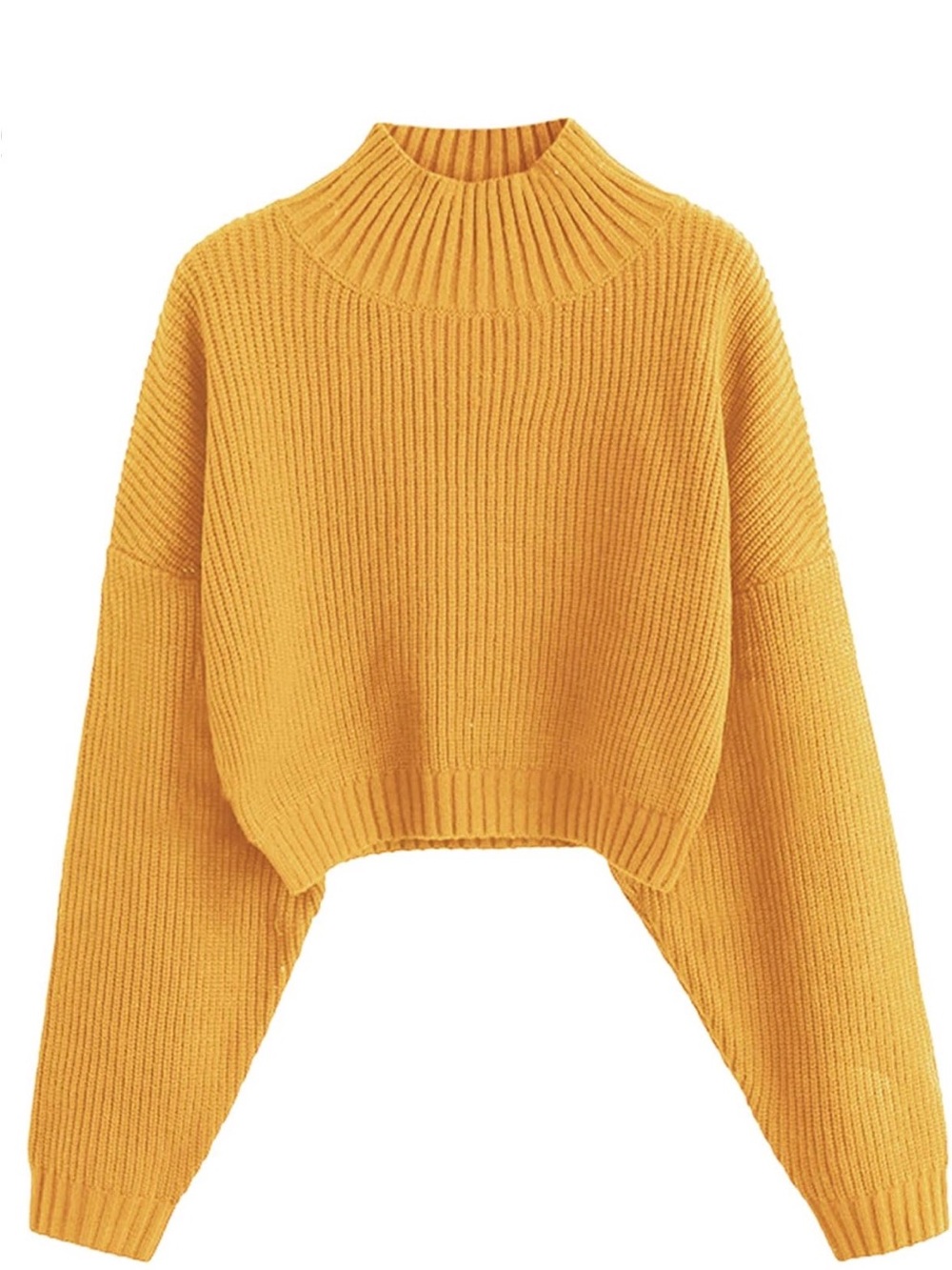 Zaful Cropped Ribbed Turtleneck Sweater - Mustard Yellow